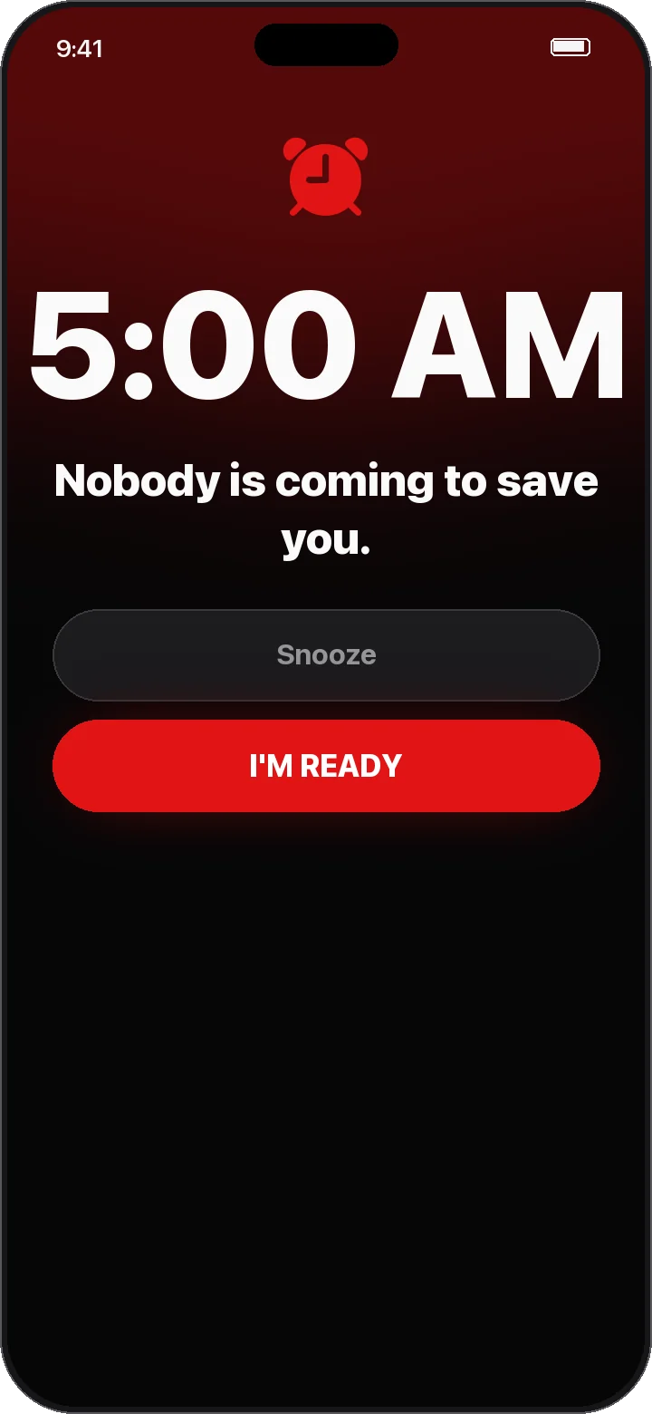 FURY alarm screen with a quote and an I’m Ready button
